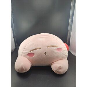 Kirby Round Pink Plush Pillow With Embroidered Face & Red Side Buns